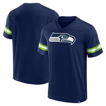 Men's Seattle Seahawks Fanatics College Navy Jersey Tackle V-Neck T-Shirt