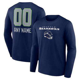 Men's Seattle Seahawks Fanatics College Navy Personalized Name & Number Team Wordmark Long Sleeve T-Shirt