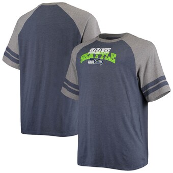 Men's Seattle Seahawks Fanatics College Navy/Heathered Gray Big & Tall Two-Stripe Tri-Blend Raglan T-Shirt