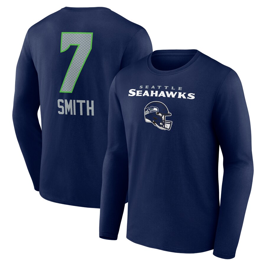 Men's Seattle Seahawks Geno Smith Fanatics College Navy Team Wordmark Player Name & Number Long Sleeve T-Shirt