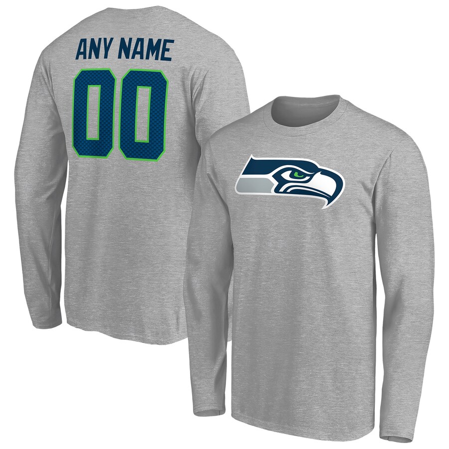 Men's Seattle Seahawks Fanatics Gray Team Authentic Custom Long Sleeve T-Shirt