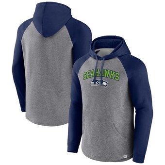 Men's Seattle Seahawks Fanatics Heathered Gray/College Navy By Design Raglan Pullover Hoodie