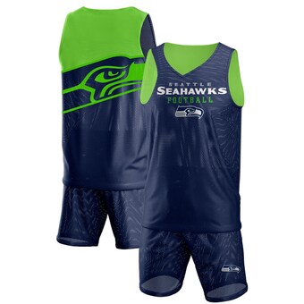 Men's Seattle Seahawks FOCO College Navy Colorblock Mesh V-Neck & Shorts Set