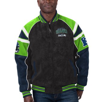 Men's Seattle Seahawks  G-III Sports by Carl Banks Black Faux Suede Raglan Full-Zip Varsity Jacket