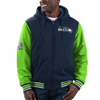 Men's Seattle Seahawks G-III Sports by Carl Banks College Navy/Neon Green Player Option Full-Zip Hoodie