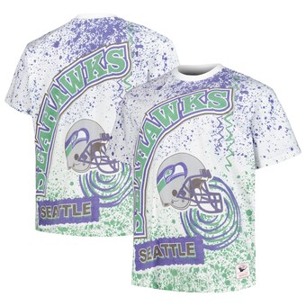 Men's Seattle Seahawks Mitchell & Ness White Big & Tall Allover Print T-Shirt