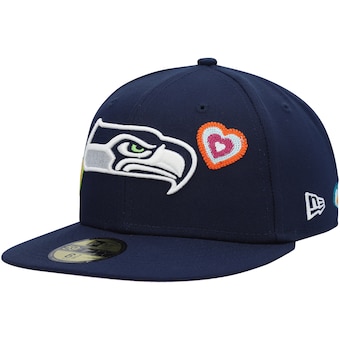 Men's Seattle Seahawks New Era College Navy Chain Stitch Heart 59FIFTY Fitted Hat