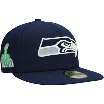 Men's Seattle Seahawks New Era College Navy Super Bowl XLVIII Citrus Pop 59FIFTY Fitted Hat