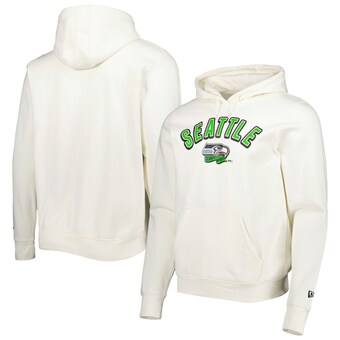 Men's Seattle Seahawks New Era Cream Sideline Chrome Pullover Hoodie