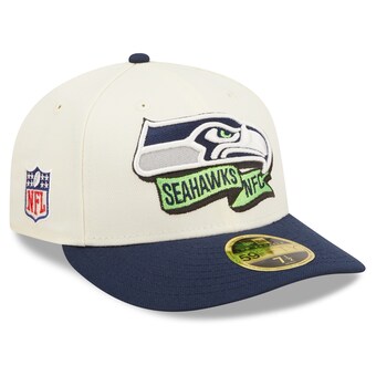 Men's Seattle Seahawks New Era Cream/Navy 2022 Sideline Low Profile 59FIFTY Fitted Hat