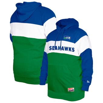 Men's Seattle Seahawks New Era Navy Big & Tall Throwback Colorblock Pullover Hoodie