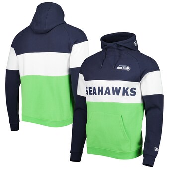 Men's Seattle Seahawks New Era Neon Green/College Navy Colorblock Current Pullover Hoodie