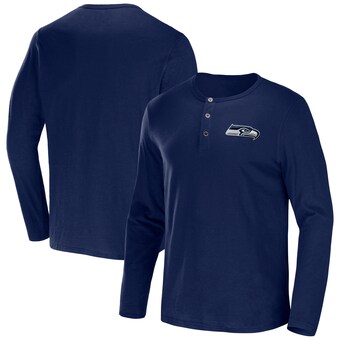 Men's Seattle Seahawks NFL x Darius Rucker Collection by Fanatics College Navy Slub Jersey Henley Long Sleeve T-Shirt