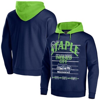 Men's Seattle Seahawks NFL x Staple Navy Throwback Vintage Wash Pullover Hoodie