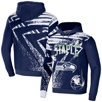 Men's Seattle Seahawks NFL x Staple Navy All Over Print Pullover Hoodie