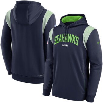 Men's Seattle Seahawks Nike College Navy Sideline Athletic Stack Performance Pullover Hoodie