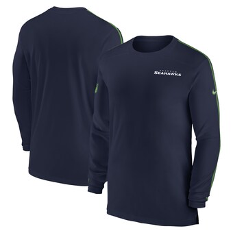 Men's Seattle Seahawks Nike College Navy Sideline Coach UV Performance Long Sleeve T-Shirt