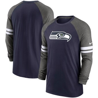 Men's Seattle Seahawks Nike College Navy/Charcoal Performance Raglan Long Sleeve T-Shirt