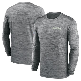 Men's Seattle Seahawks Nike Gray Sideline Velocity Athletic Stack Performance Long Sleeve T-Shirt