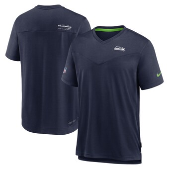 Men's Seattle Seahawks Nike Heather Navy Sideline Coach Chevron Lock Up Logo V-Neck Performance T-Shirt