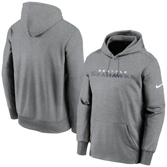 Men's Seattle Seahawks Nike Heathered Charcoal Wordmark Therma Performance Pullover Hoodie