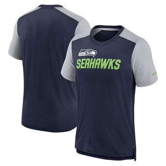 Men's Seattle Seahawks Nike Heathered College Navy/Heathered Gray Color Block Team Name T-Shirt