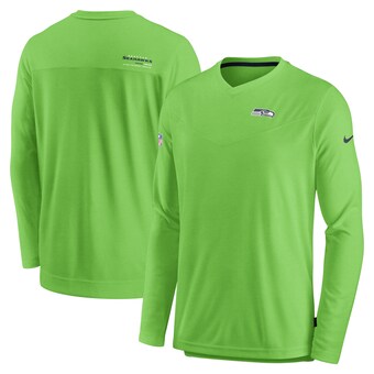 Men's Seattle Seahawks Nike Neon Green Sideline Coach Chevron Lock Up Long Sleeve V-Neck Performance T-Shirt