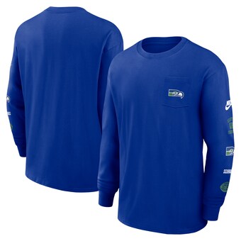 Men's Seattle Seahawks Nike Royal Rewind Heavy Max 90 Pocket Long Sleeve T-Shirt