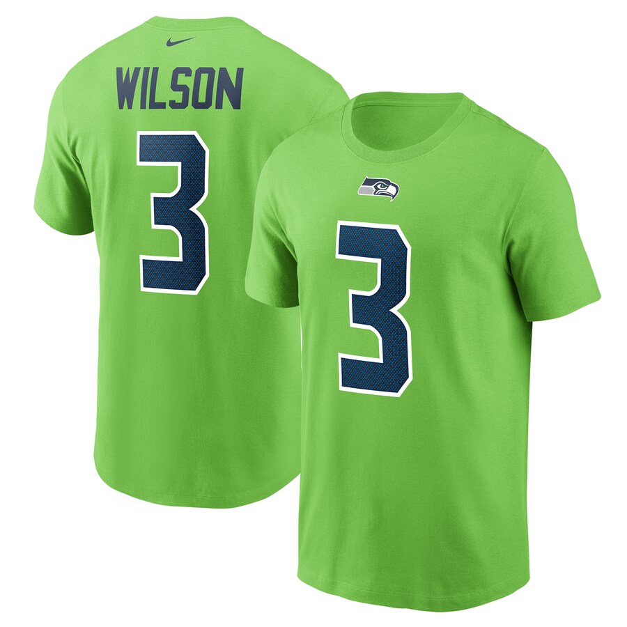 Men's Seattle Seahawks Russell Wilson Nike Neon Green Name & Number T-Shirt