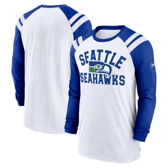 Men's Seattle Seahawks  Nike White/Royal Classic Arc Raglan Tri-Blend Long Sleeve T-Shirt