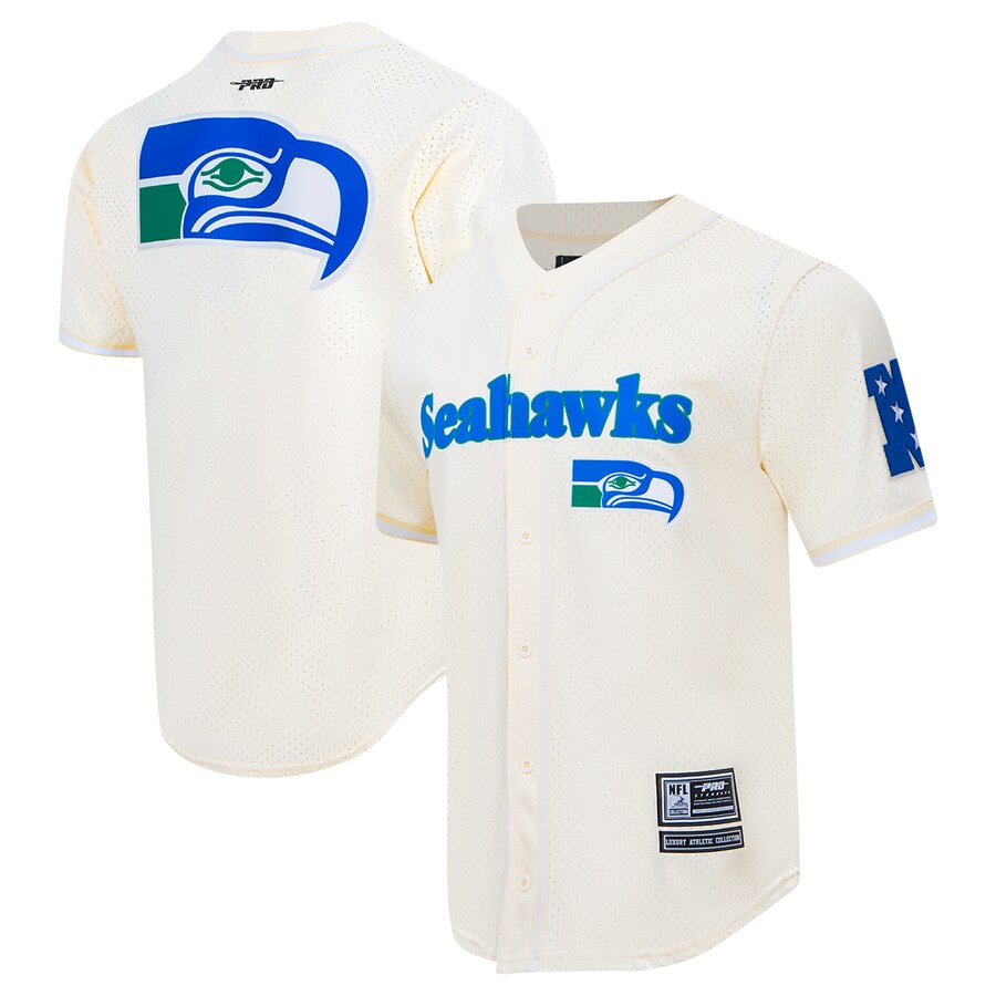 Men's Seattle Seahawks Pro Standard Cream Retro Classic Mesh Button-Up Shirt