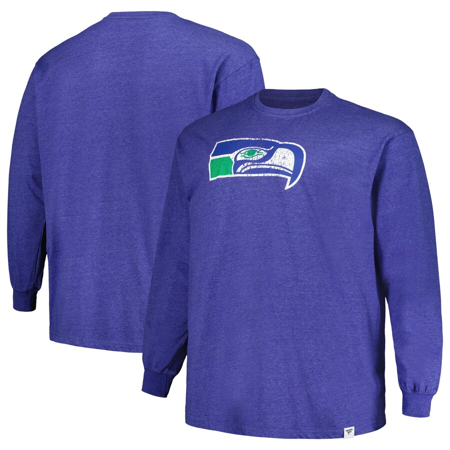 Men's Seattle Seahawks Profile Heather Royal Big & Tall Throwback Long Sleeve T-Shirt