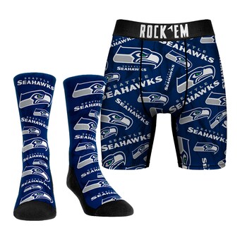 Men's Seattle Seahawks Rock Em Socks All-Over Logo Underwear and Crew Socks Combo Pack