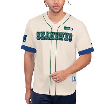 Men's Seattle Seahawks Starter Cream Relay Vintage Full-Button Baseball Top