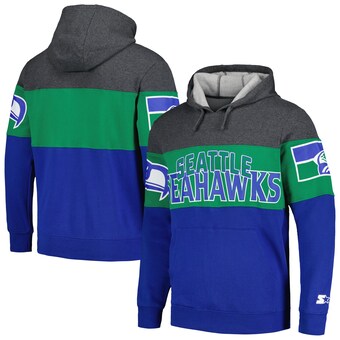 Men's Seattle Seahawks  Starter Royal/Heather Charcoal Extreme Pullover Hoodie