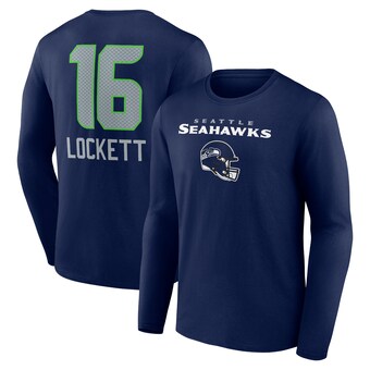 Men's Seattle Seahawks Tyler Lockett College Navy Team Wordmark Player Name & Number Long Sleeve T-Shirt