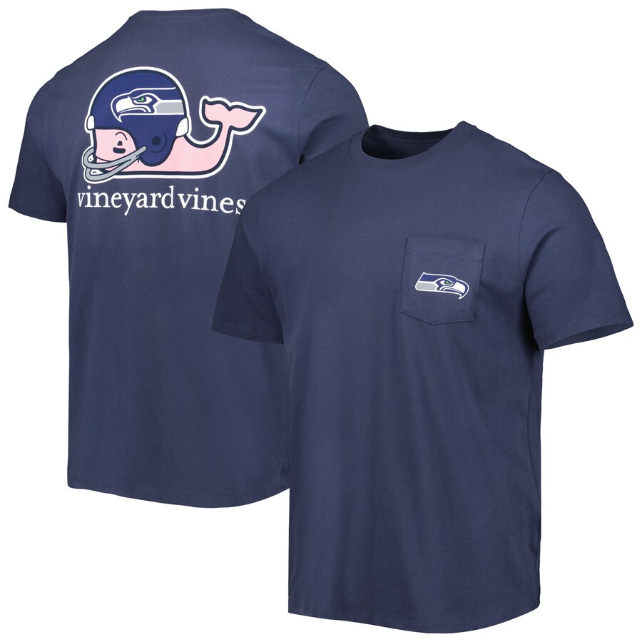 Men's Seattle Seahawks Vineyard Vines College Navy Team Whale Helmet T-Shirt