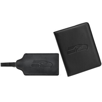 Seattle Seahawks MOJO Black Leather Luggage Tag & Passport Holder Set