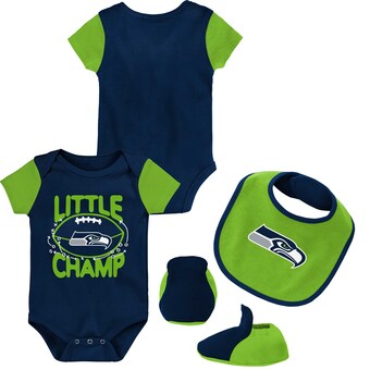 Newborn & Infant Seattle Seahawks College Navy/Neon Green Little Champ Three-Piece Bodysuit, Bib & Booties Set