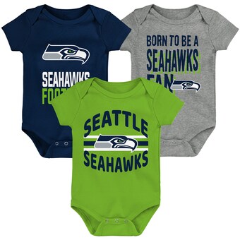 Newborn & Infant Seattle Seahawks College Navy/Neon Green/Heathered Gray 3rd Down & Goal Three-Piece Bodysuit Set