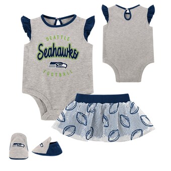 Newborn Seattle Seahawks Heather Gray All Dolled Up Three-Piece Bodysuit, Skirt & Booties Set