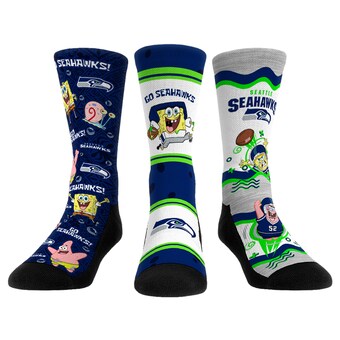 Unisex Seattle Seahawks Rock Em Socks NFL x Nickelodeon Spongebob Squarepants 3-Pack Crew Socks Set