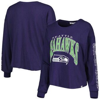 Women's Seattle Seahawks '47 College Navy Skyler Parkway Cropped Long Sleeve T-Shirt