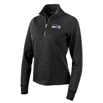 Women's Seattle Seahawks Antigua Heather Black Action Quarter-Zip Pullover Sweatshirt