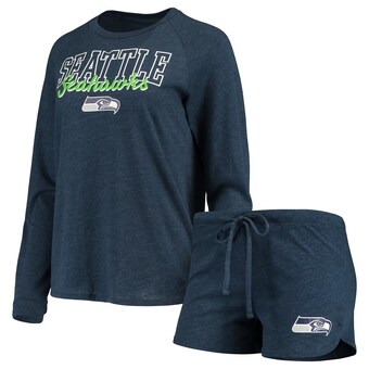 Women's Seattle Seahawks Concepts Sport College Navy Meter Knit Long Sleeve Raglan Top & Shorts Sleep Set