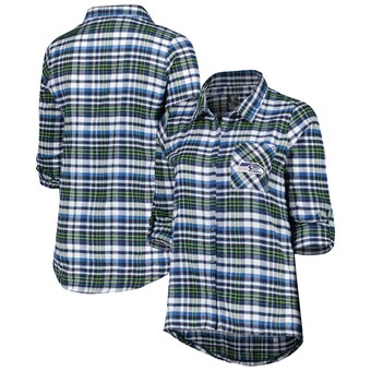 Women's Seattle Seahawks Concepts Sport College Navy Plus Size Mainstay Flannel Full-Button Long Sleeve Nightshirt