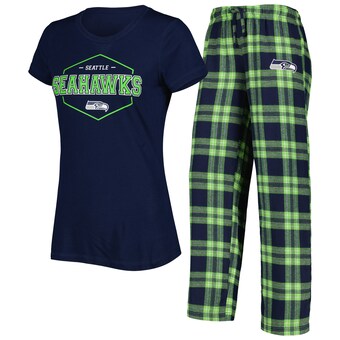 Women's Seattle Seahawks Concepts Sport College Navy/Neon Green Badge T-Shirt & Pants Sleep Set