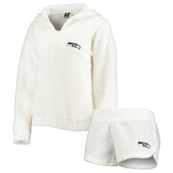 Women's Seattle Seahawks Concepts Sport Cream Fluffy Hoodie Top & Shorts Set