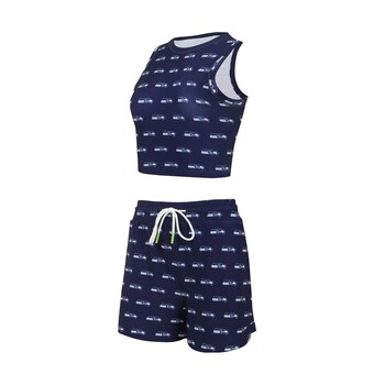 Women's Seattle Seahawks Concepts Sport Gauge Allover Print Cropped Tank Top & Shorts Sleep Set