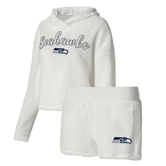 Women's Seattle Seahawks  Concepts Sport White Fluffy Pullover Sweatshirt & Shorts Sleep Set